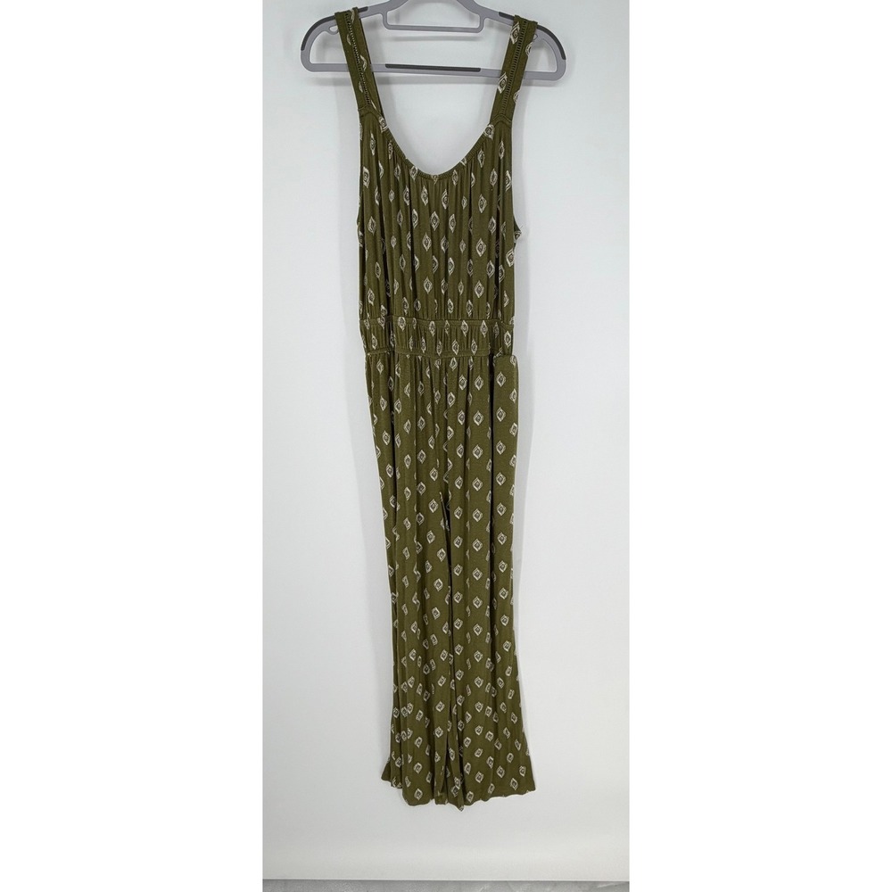 Lane Bryant Jumpsuit Womens 14/16 Green Geometric Wide‎ Leg Boho Casual Stretchy